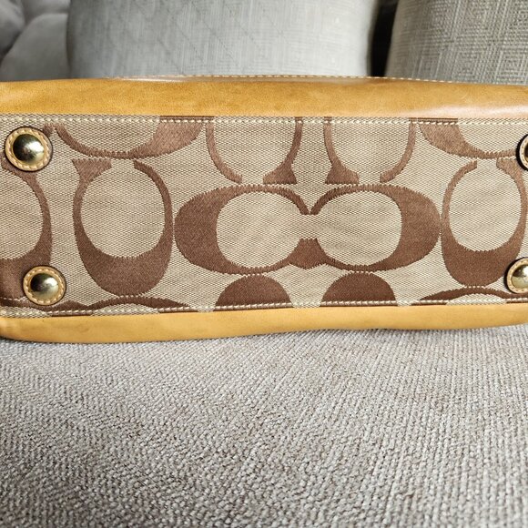 COACH Madeline top handle shoulder satchel khaki signature C and camel leather - Picture 5 of 15